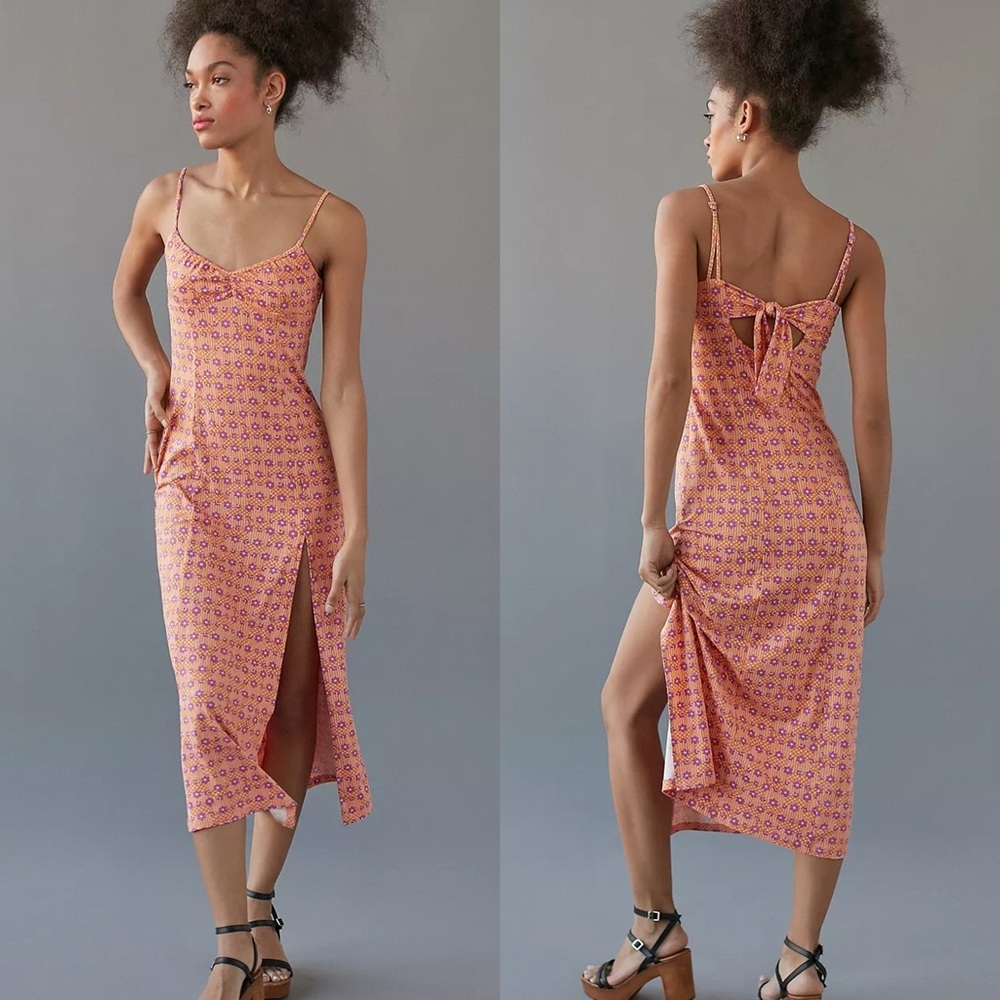 Urban Outfitters Arna Floral Midi Slip Dress | Orange | Size M